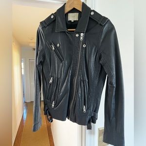 IRO Navy Blue Leather Motorcycle Jacket size 40 (Medium / US 8)